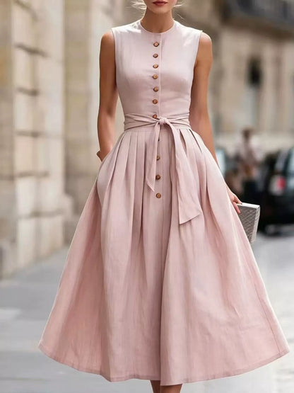 Full Size Sleeveless Button-Front Belted Midi Dress Plus Size