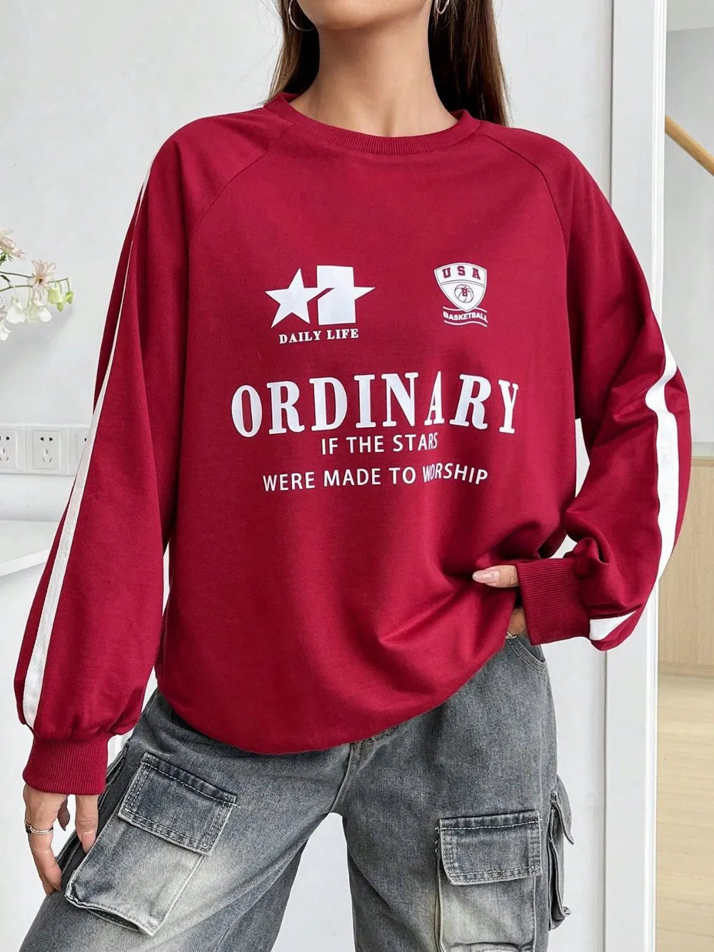 Letter Graphic Round Neck Sweatshirt