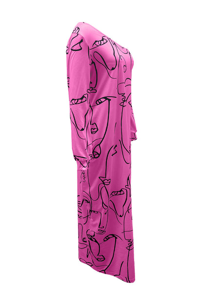 Printed Lantern Sleeve Maxi Dress