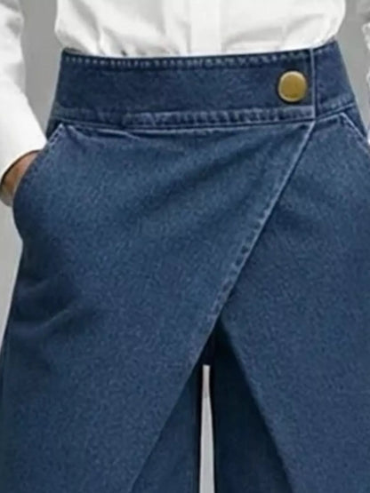 Plus Size High-Waisted Wrap-Front Denim Look Shorts