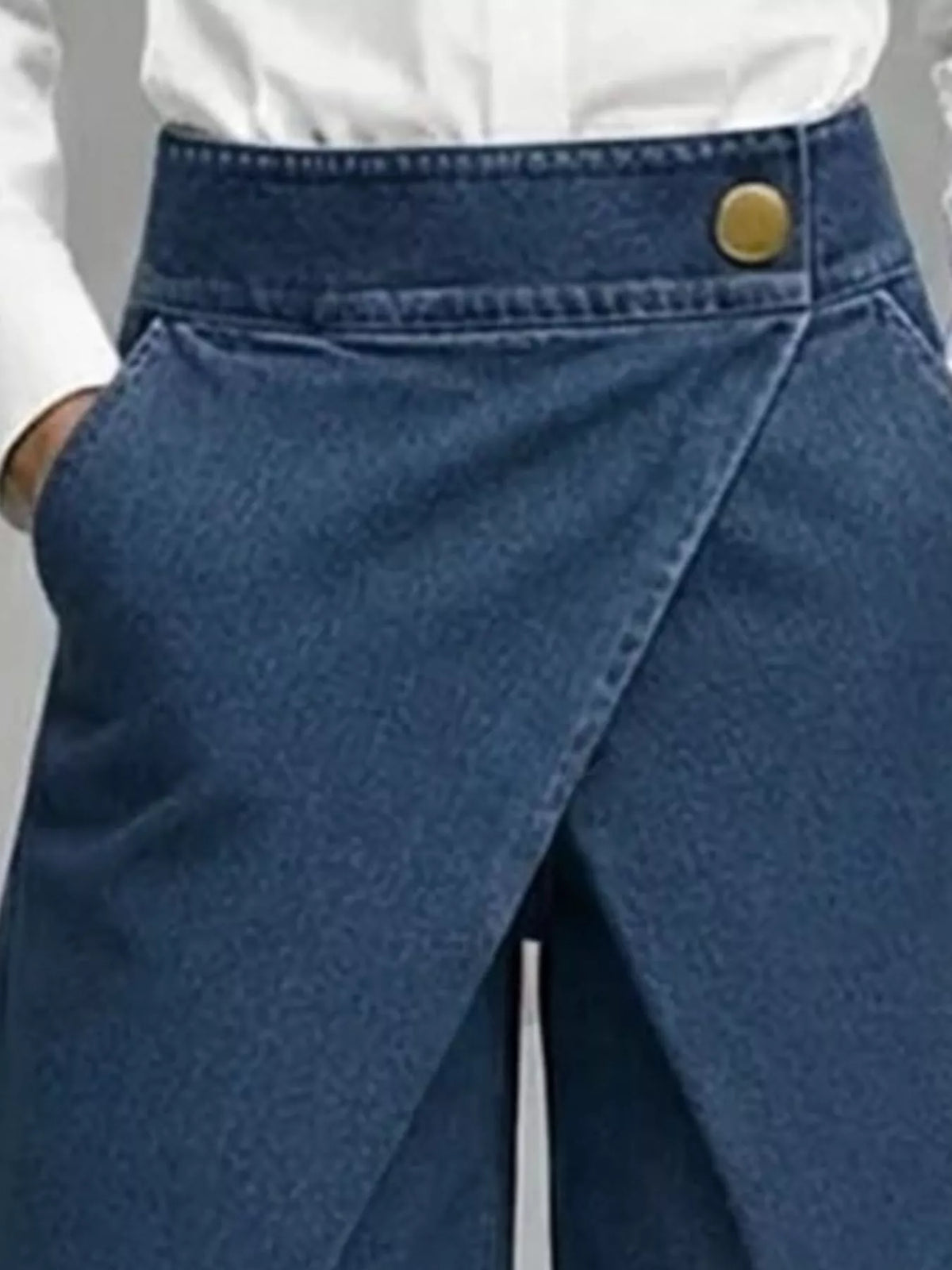 Plus Size High-Waisted Wrap-Front Denim Look Shorts