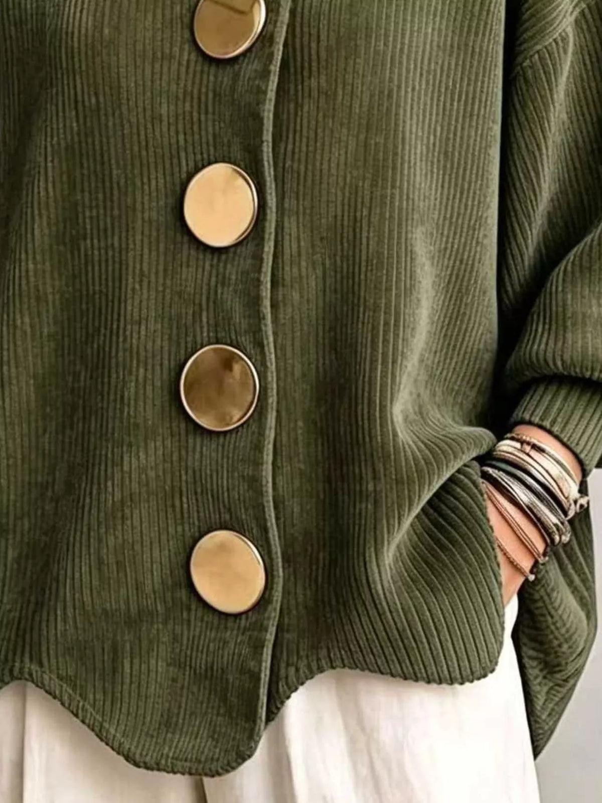 Plus Size Ribbed Knit Cardigan with Gold Buttons & Pockets