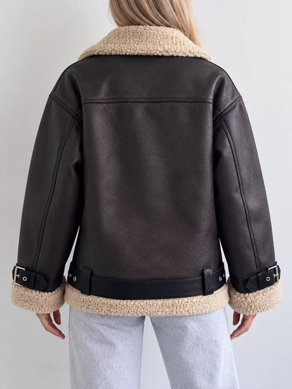Dark brown faux leather jacket, view 6