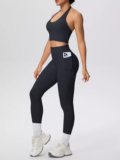 Halter Neck Crop Top & High-Waisted Leggings Set