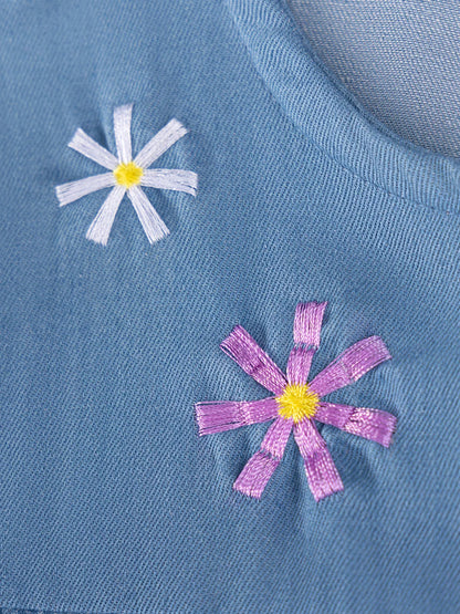 Children's Button Front Ruffle Sleeve Denim Dress