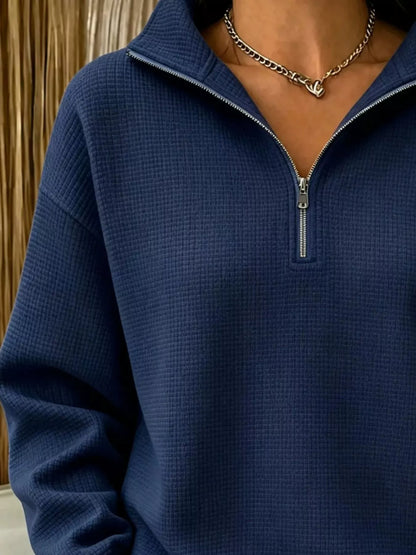 Full Size Waffle Knit Quarter-Zip Sweatshirt Plus Size