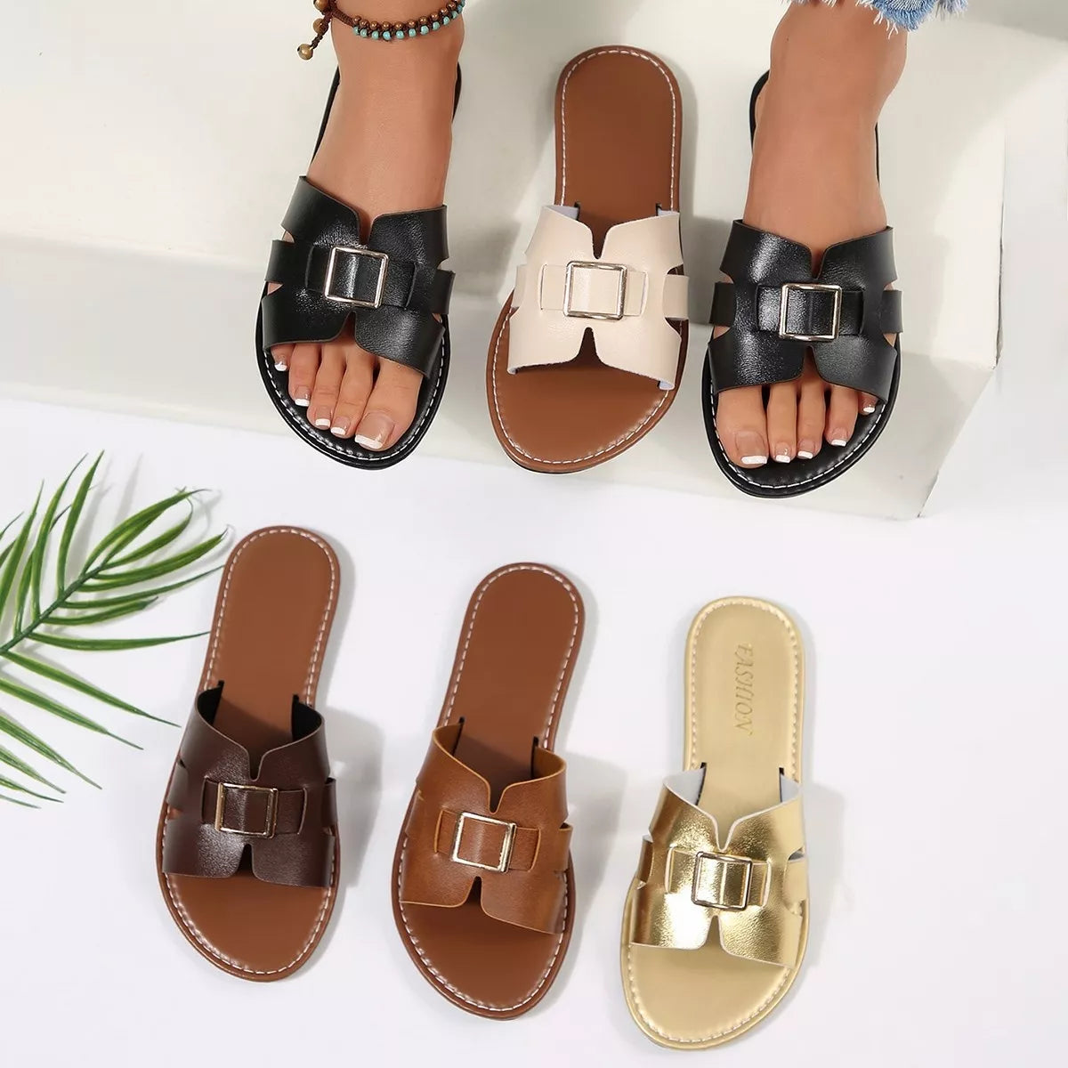Elegant Buckle Slide Sandals