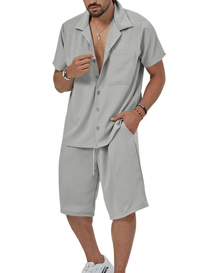 Men's Button Up Short Sleeve Shirt and Shorts Set