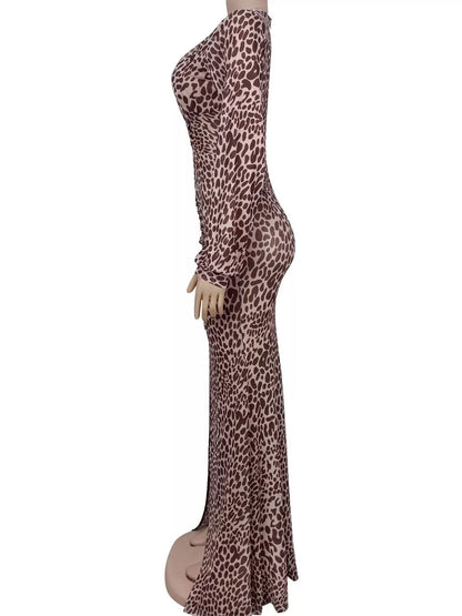 Plus size leopard maxi dress, view 4