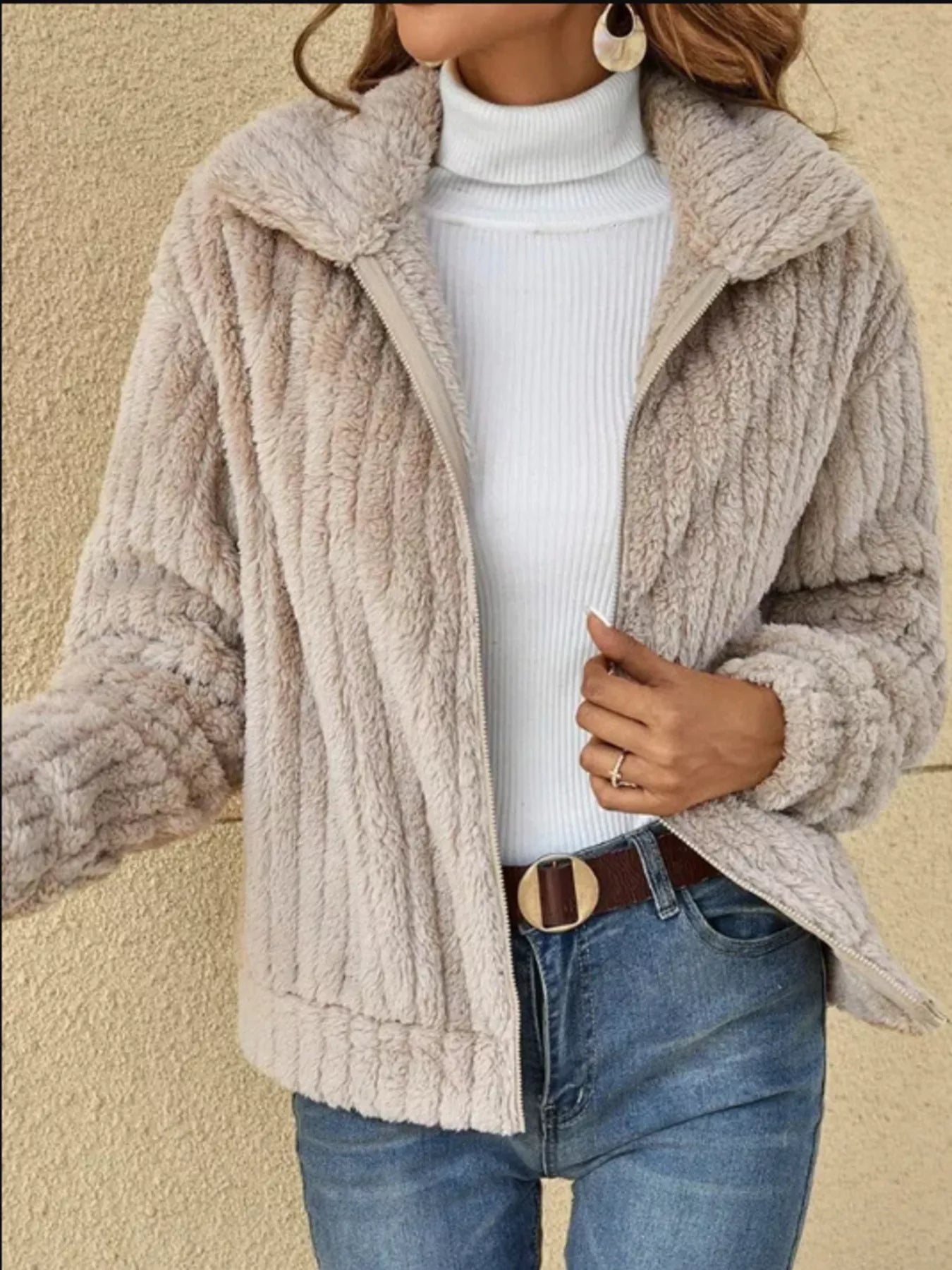 Full Size Faux Fur Zip-Up Outerwear Plus Size