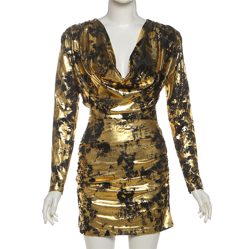 Low cut ice silk tight fitting dress