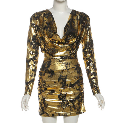 Low cut ice silk tight fitting dress