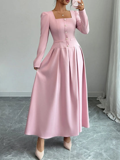 Square Neck Long Sleeve Maxi Dress