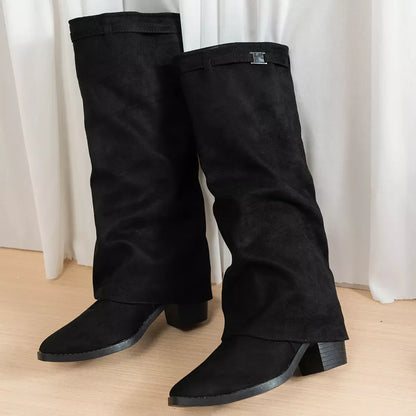 Point Toe Block Heels Boots
