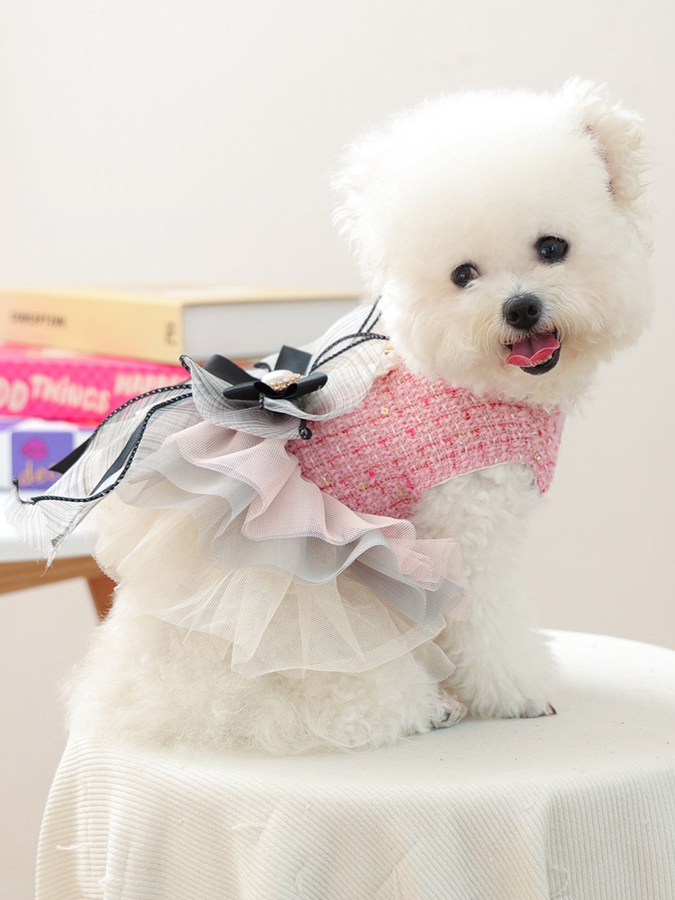 Tweed Pet Dress with Ruffle