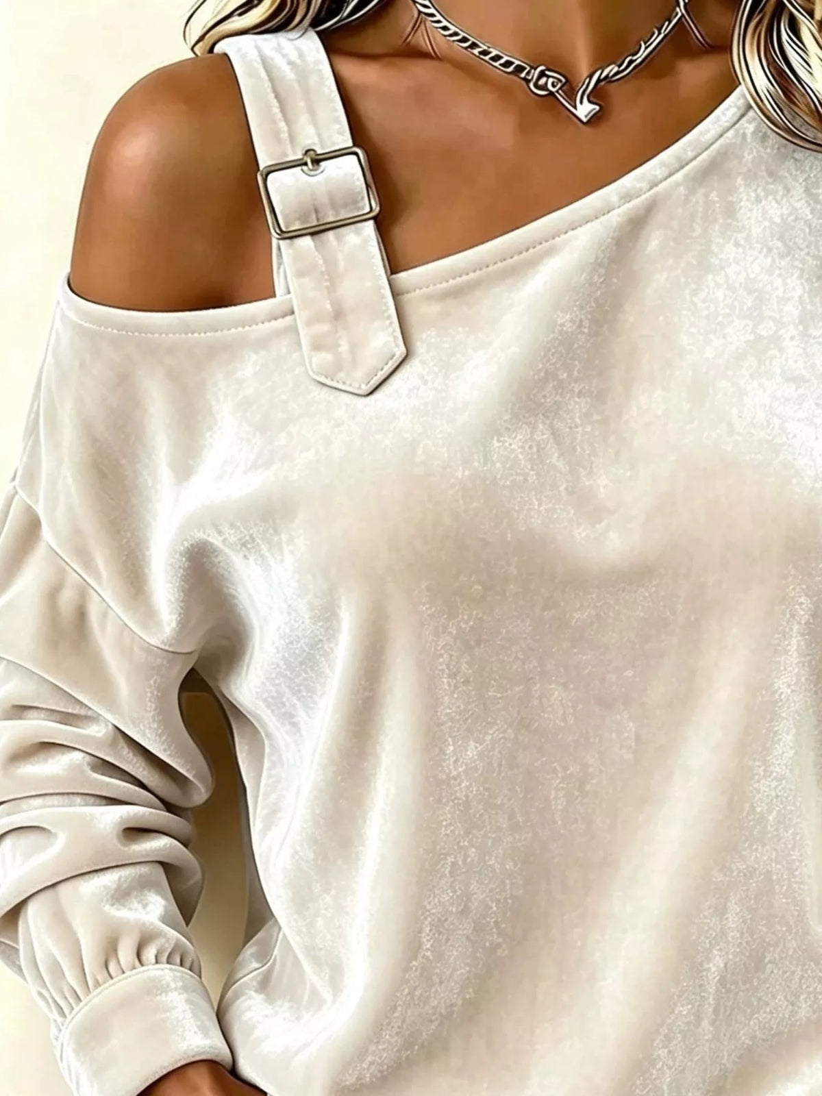 Velvet buckle blouse, view 5