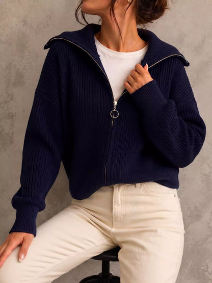 Zip Up Dropped Shoulder Cardigan