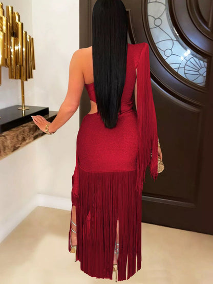 One-shoulder fringe dress, view 4