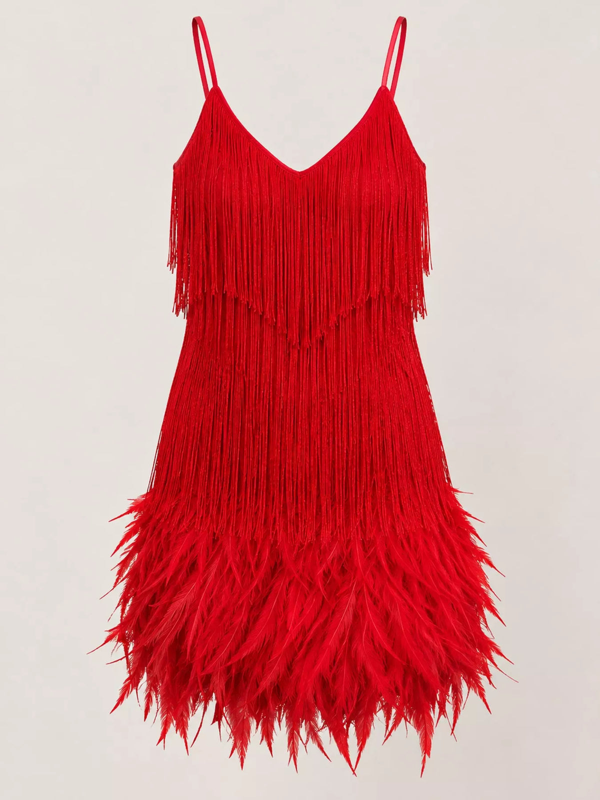 Plus Size Feather Fringe Sequin Dress for Celebrations