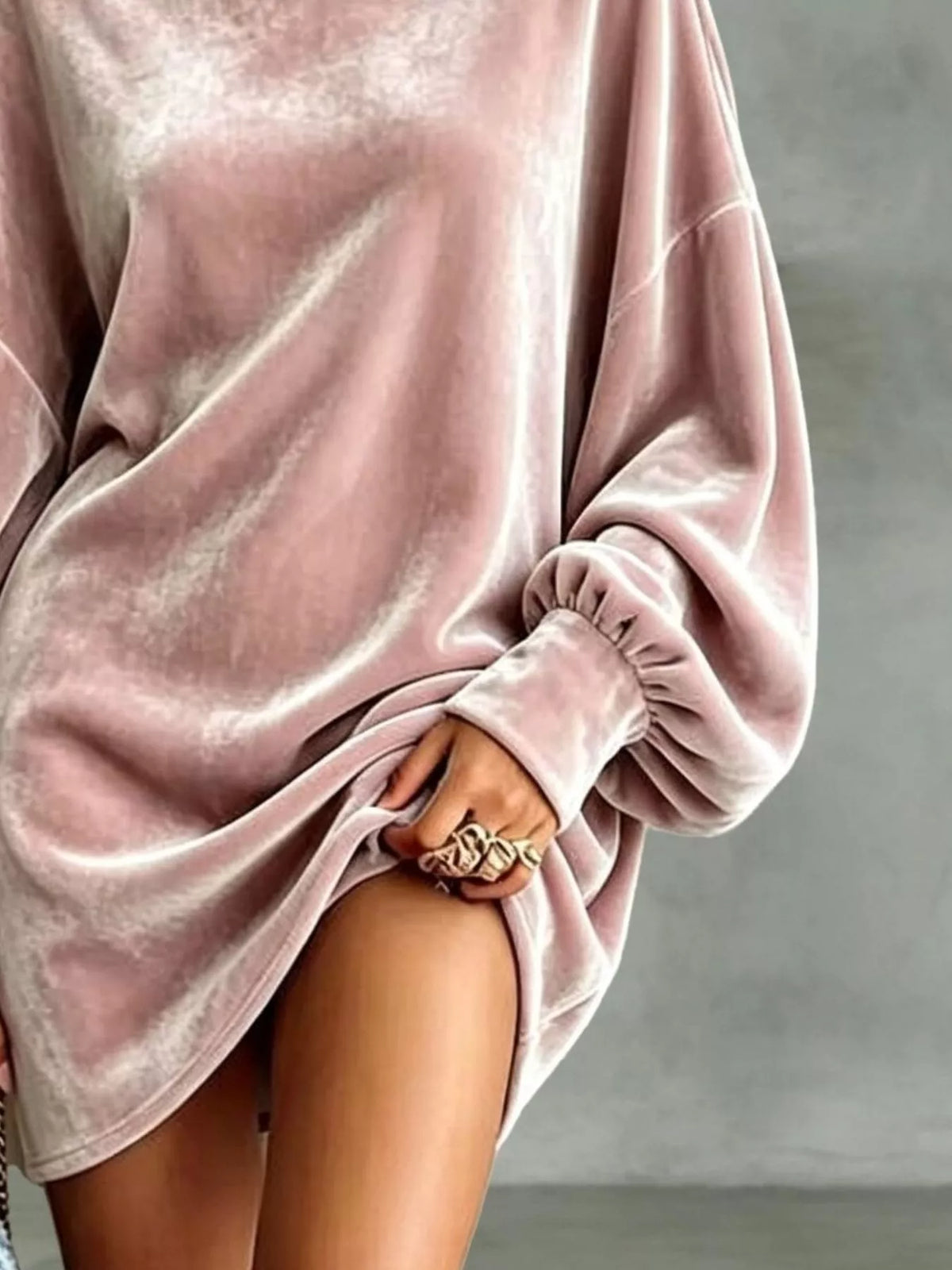 Velvet mock neck mini dress, view 6