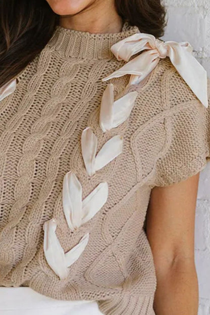 Cable-Knit Short Sleeve Sweater