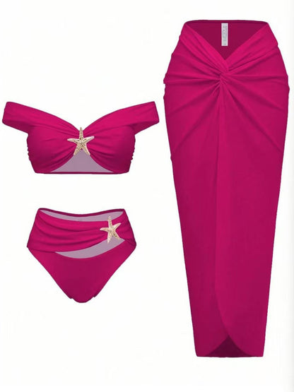 Split swimsuit long skirt three piece set