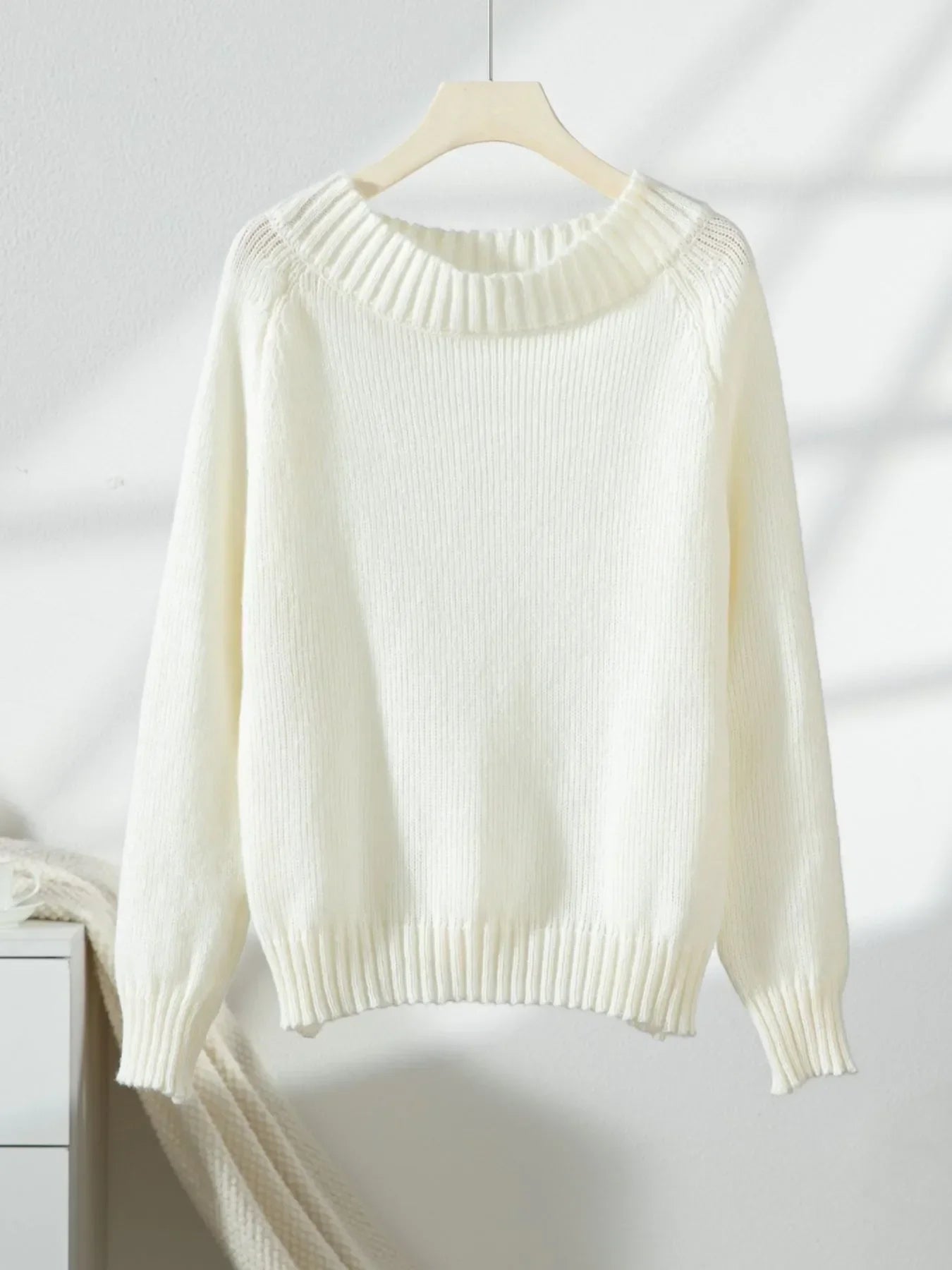 Ribbed Knit Boat Neck Sweater