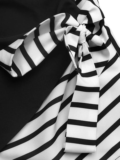 Striped Color Block Surplice Shirt
