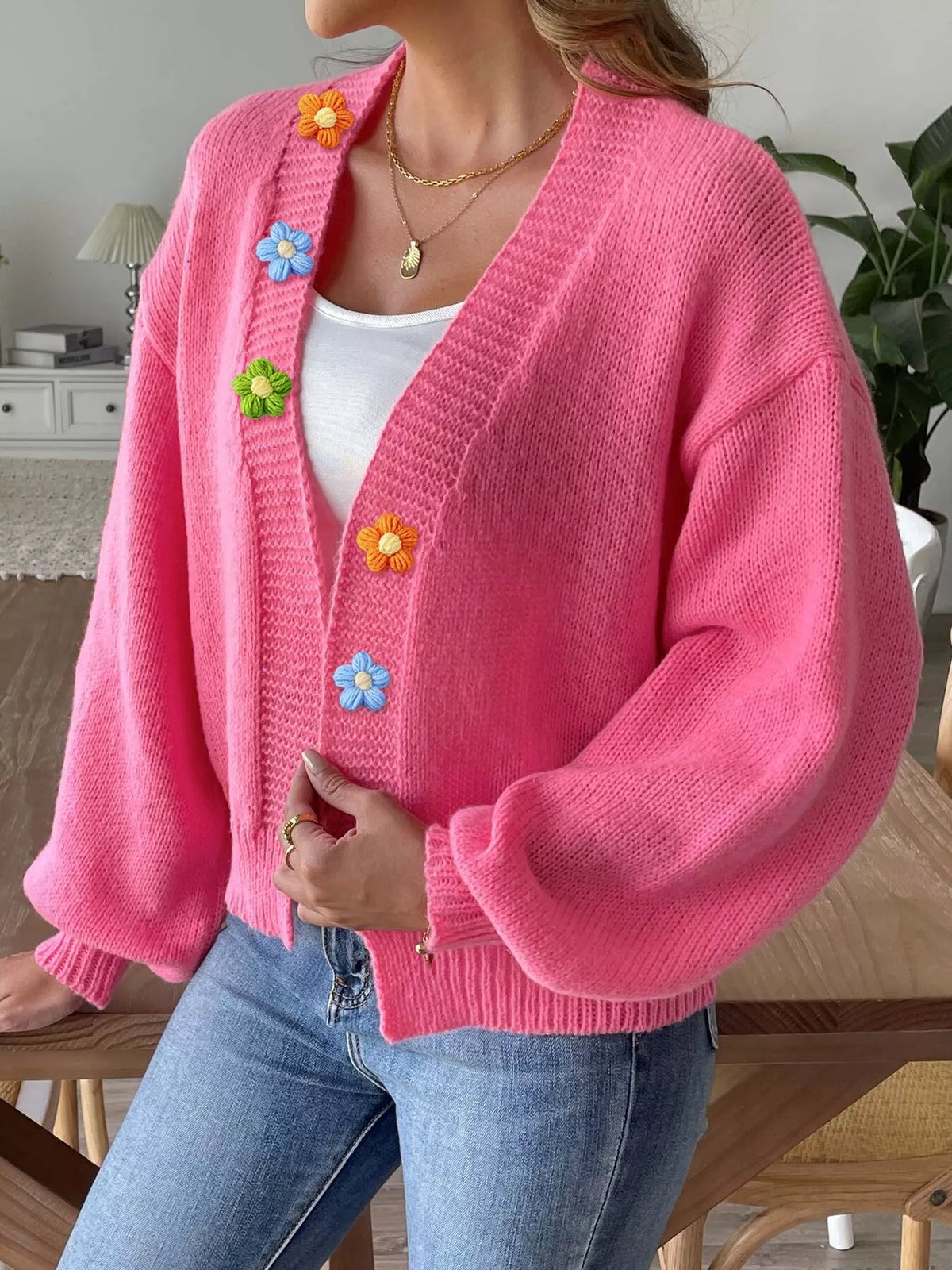 Flower Open Front Cardigan