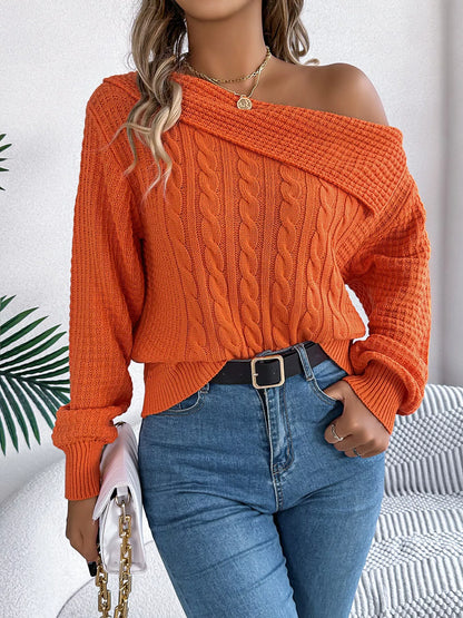 One-shoulder cable knit sweater, view 14