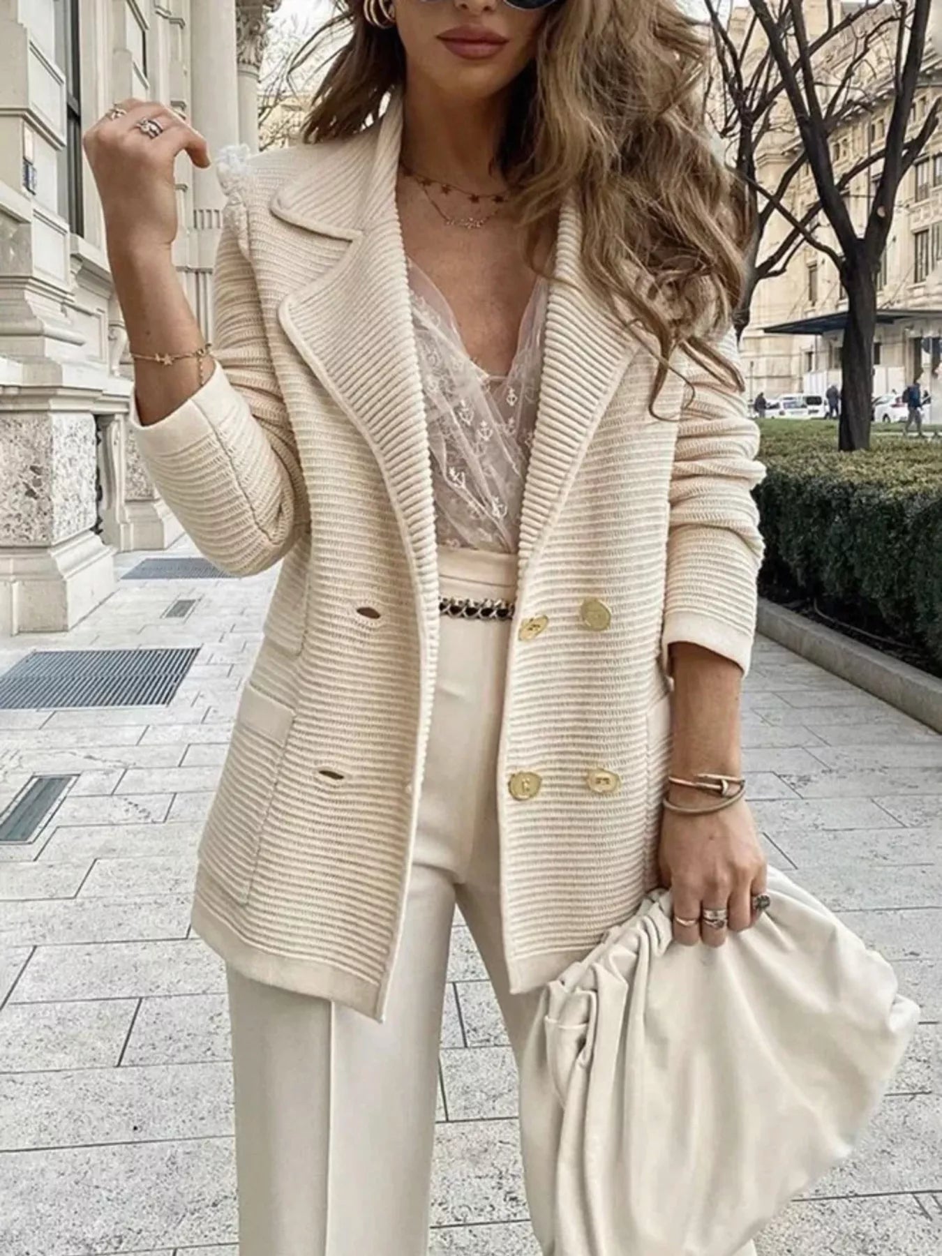 Double-Breasted Textured Jacket