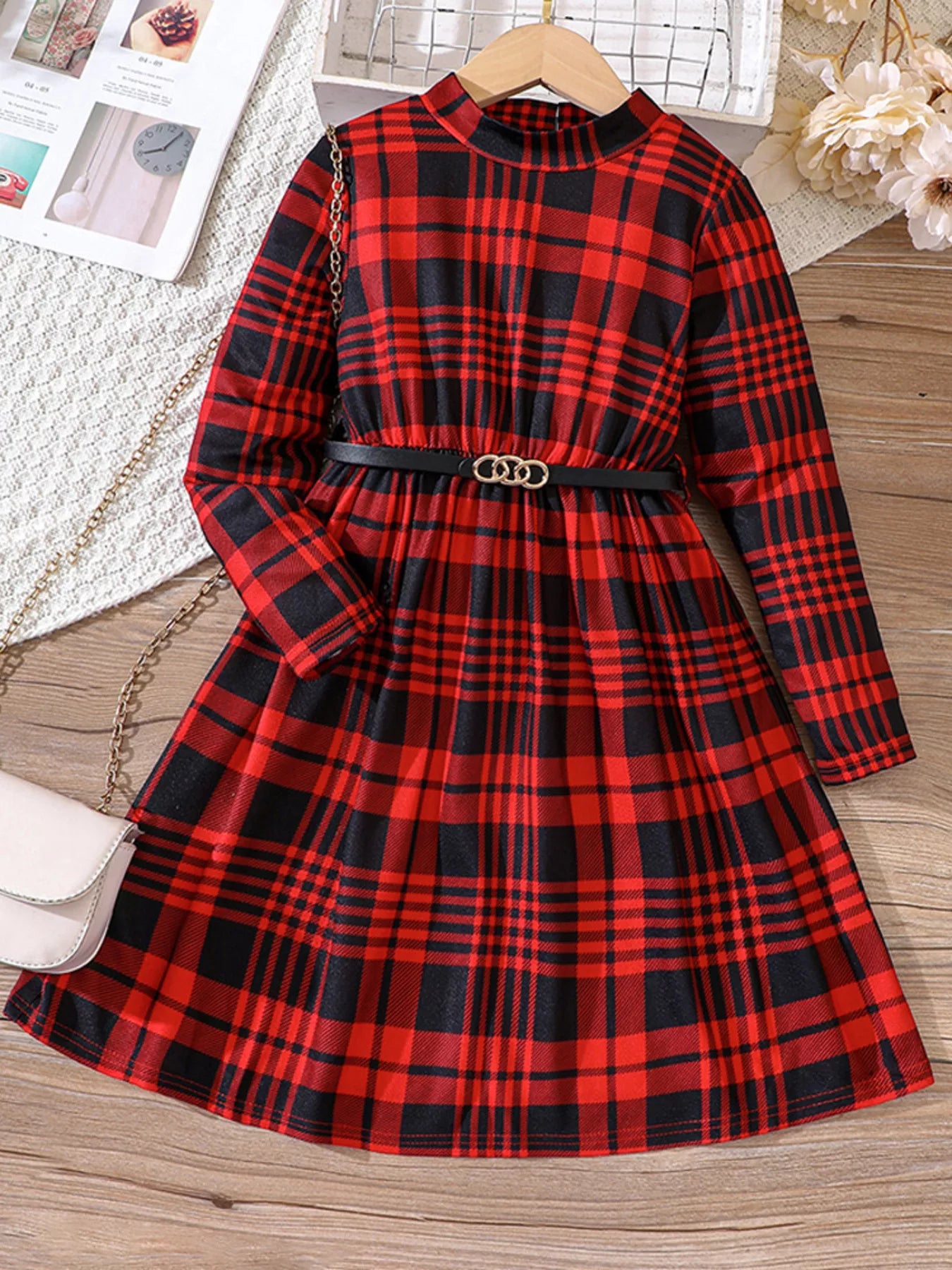 Children's Plaid Print Long Sleeve Dress