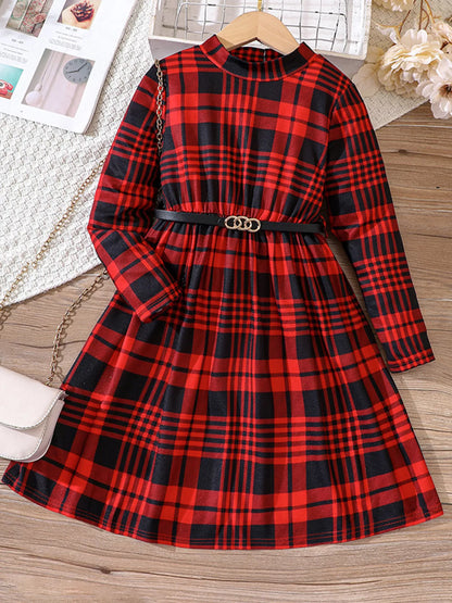 Children's Plaid Print Long Sleeve Dress