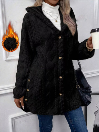 Hooded Button-Down Fleece Outerwear