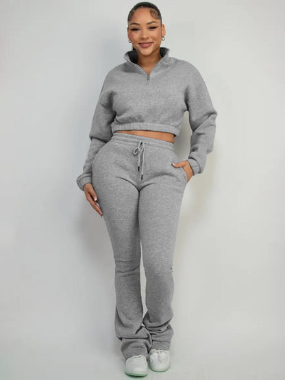 Velvet sweatshirt with micro flared pants set