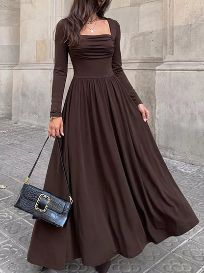 Ruched Square Neck Maxi Dress