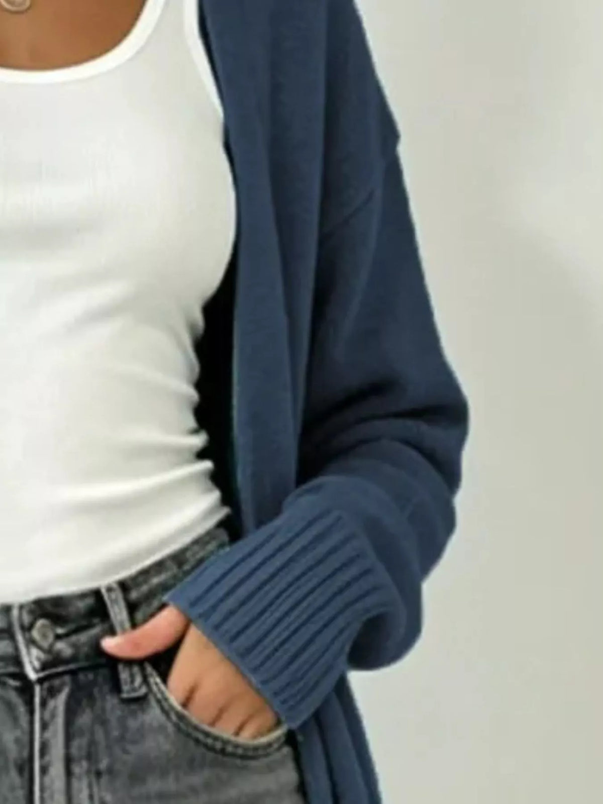 Full Size Open-Front Longline Knit Cardigan Plus Size