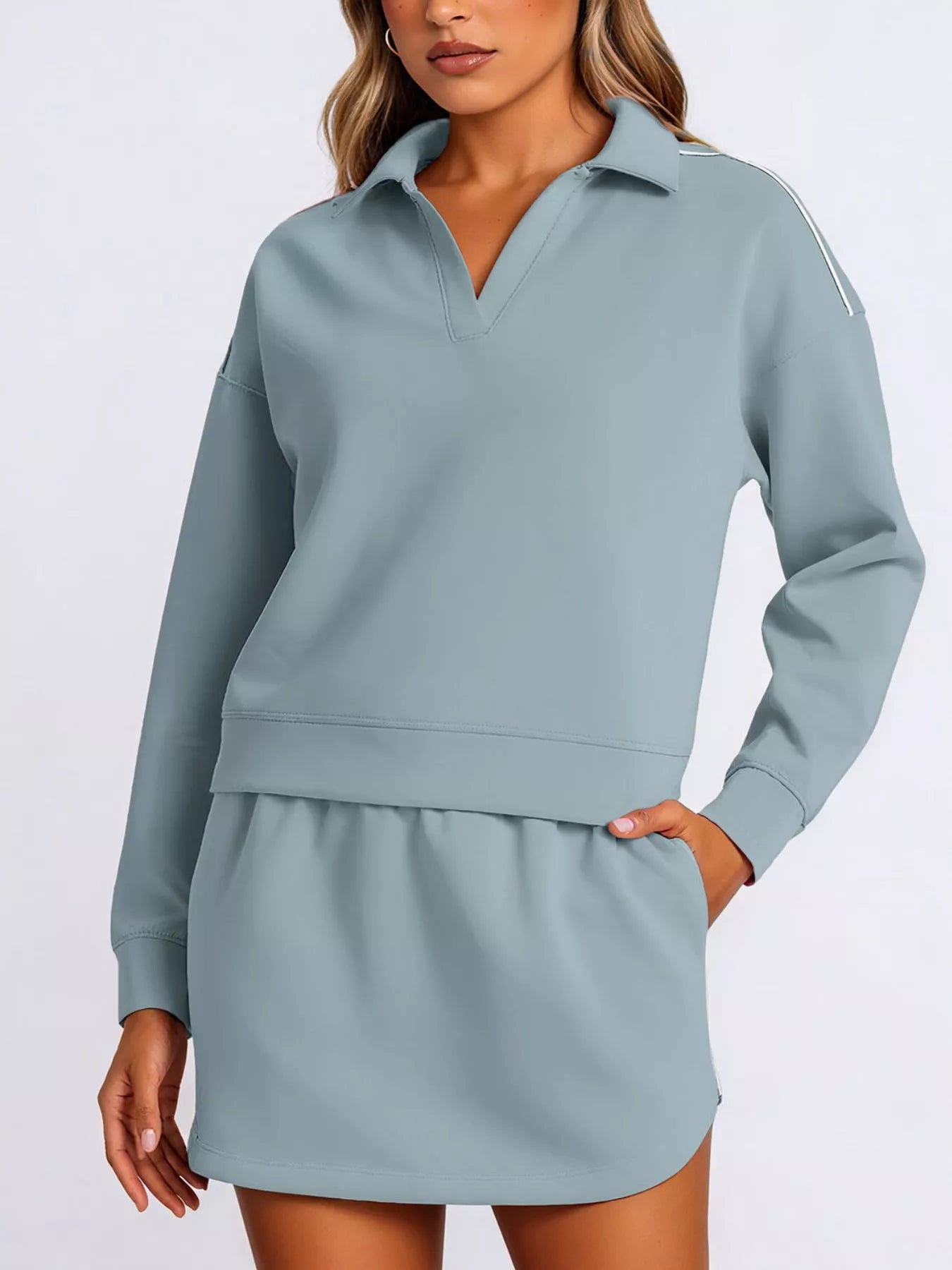 Dropped Shoulder Top and Skirt Set