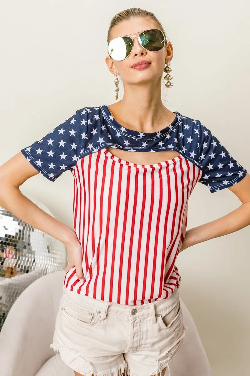 American Flag Theme Front Cut Out Top