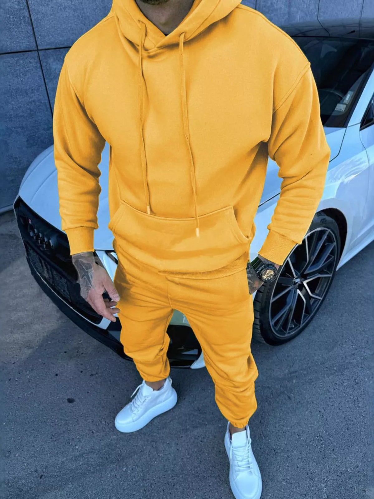 Men's Plus Size Kangaroo Pocket Hoodie & Pants Set