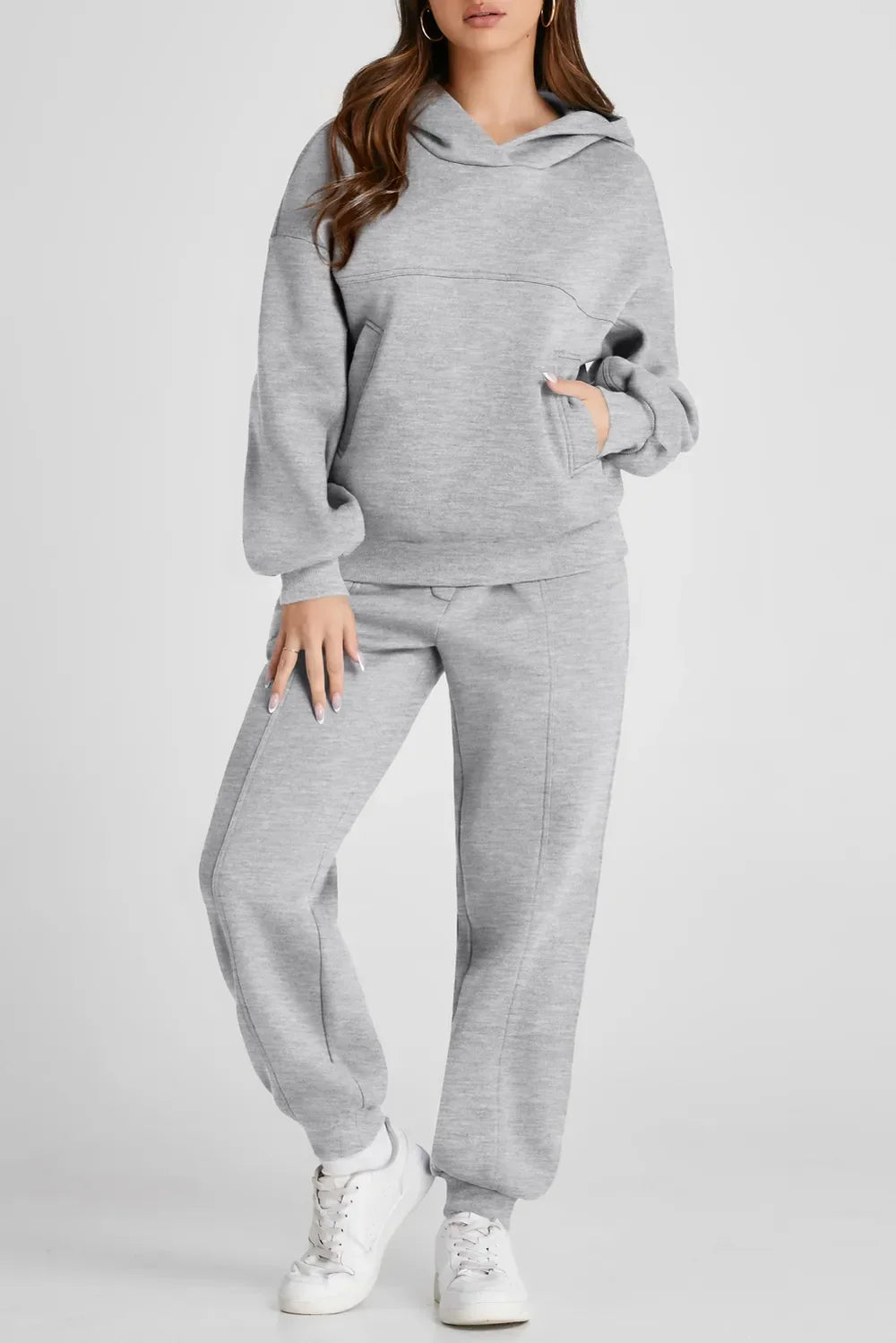 Dropped Shoulder Long Sleeve Hoodie and Pants Set