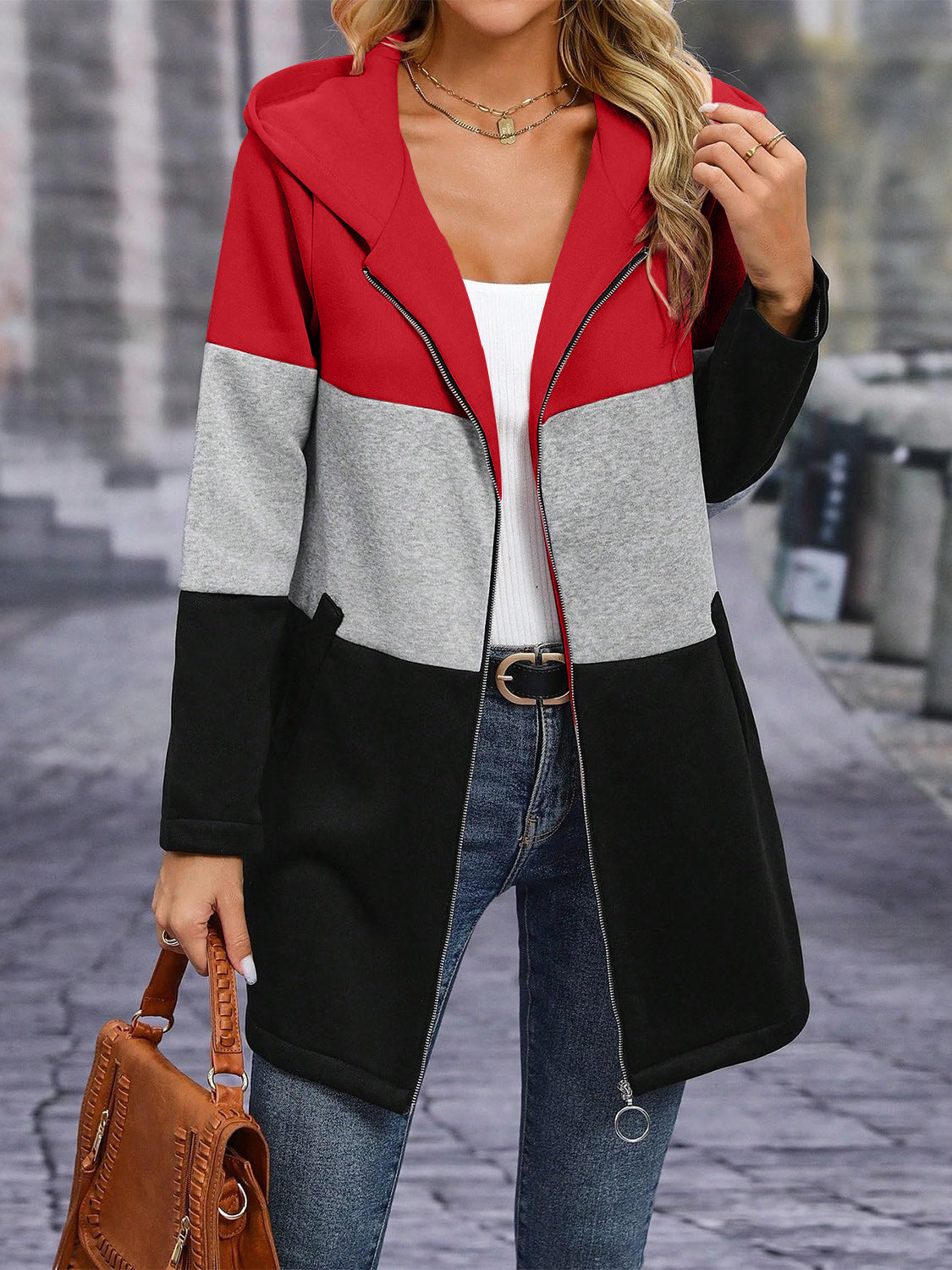 Color Block Hooded Outerwear