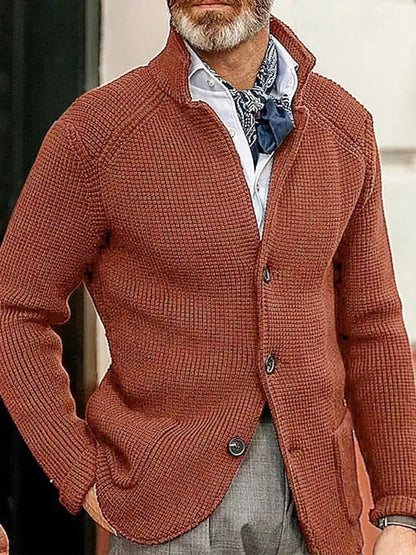 Men's Slim-Fit Knit Stand-Collar Cardigan with Pockets