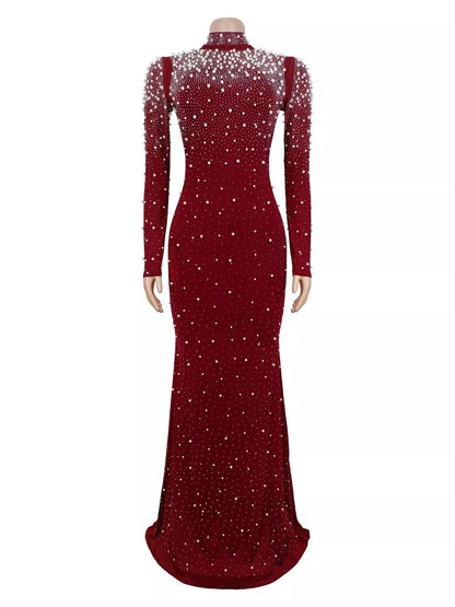 Rhinestone Long Sleeve Mermaid Maxi Dress