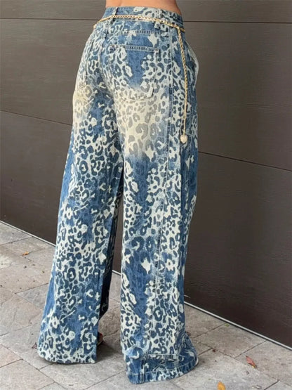 Leopard wide-leg jeans, view 3