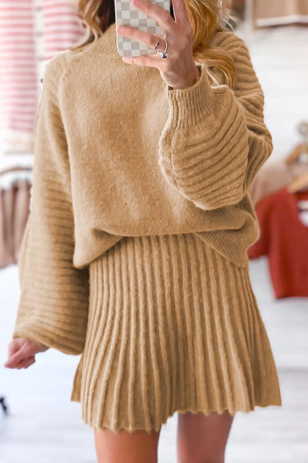 Ribbed Knit Skirt & Sweater Set