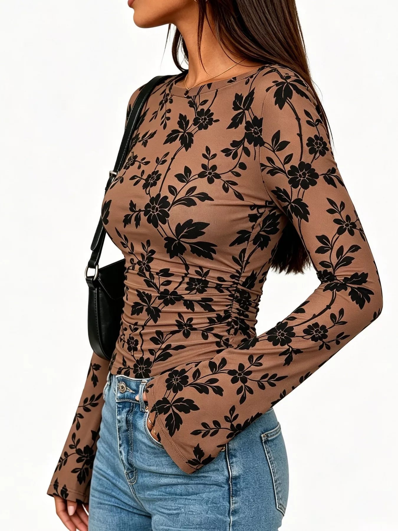 Slim Fit Floral Print Long Sleeve Top