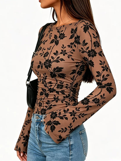Slim Fit Floral Print Long Sleeve Top