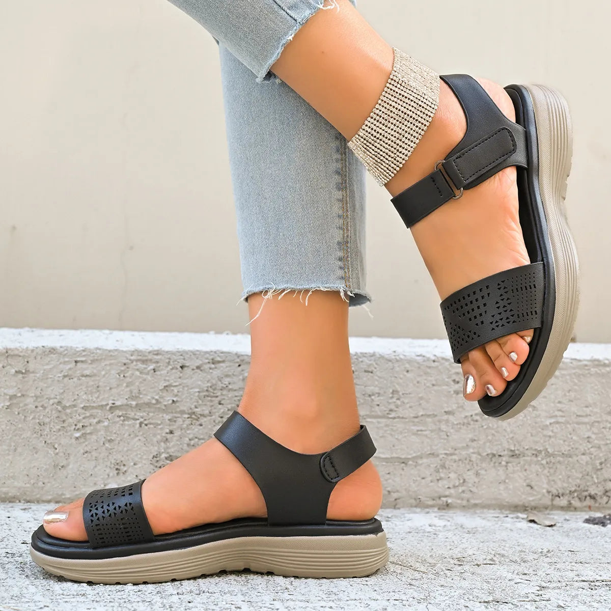 Hollow Out Open Toe Platform Sandals