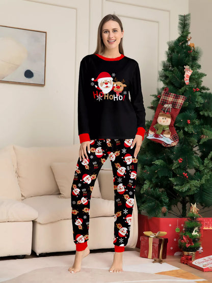 Full Size Matching Family Christmas Pajamas Set with Santa and Reindeer Print Plus Size